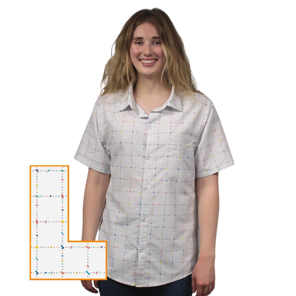 Tetris Tetriminos Squared Button Up Shirt - S - Hawaiian Shirt - No Pocket -