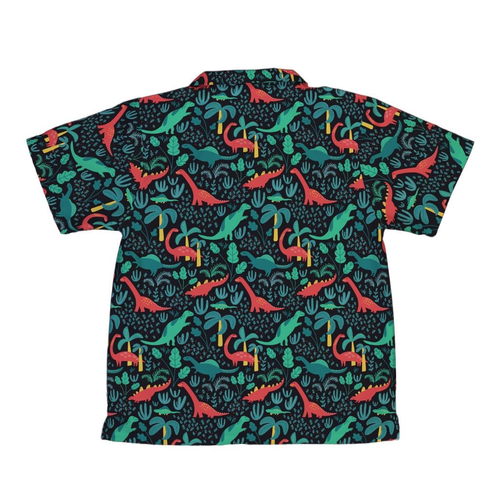 Tropical Dinosaur Green Aloha Youth Hawaiian Shirt - YXS - -
