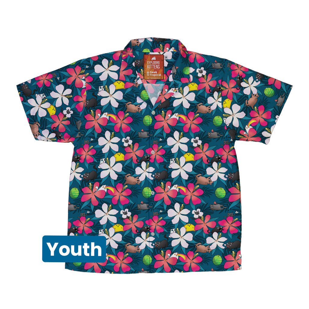Tropical Exploding Kittens Youth Hawaiian Shirt - YXS - -