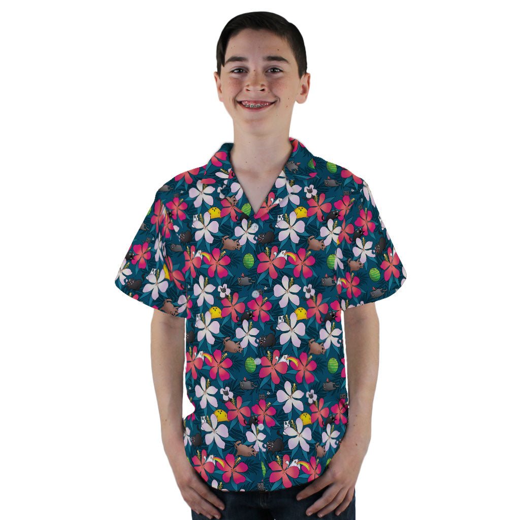 Tropical Exploding Kittens Youth Hawaiian Shirt - YL - -