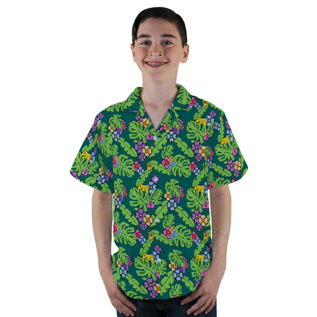 Tropical Video Game Pixels Youth Hawaiian Shirt - YXS - -