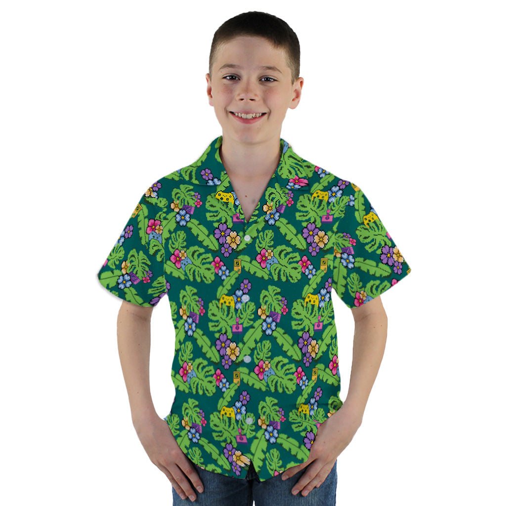 Tropical Video Game Pixels Youth Hawaiian Shirt - YXS - -