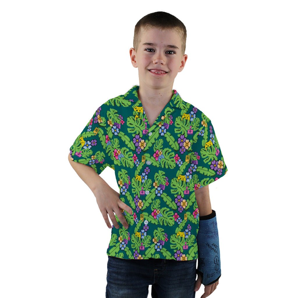 Tropical Video Game Pixels Youth Hawaiian Shirt - YXS - -