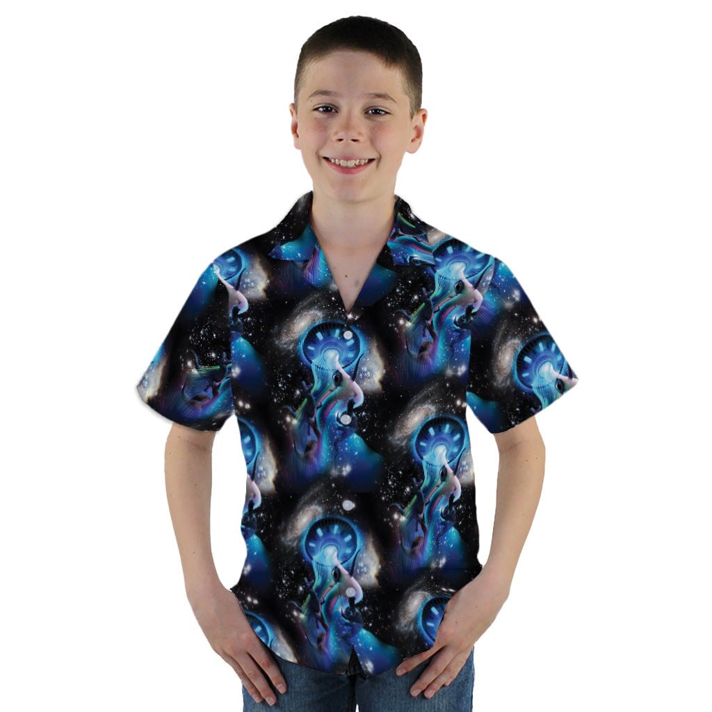 UFO Abduction of Dinosaurs Youth Hawaiian Shirt - YM - -