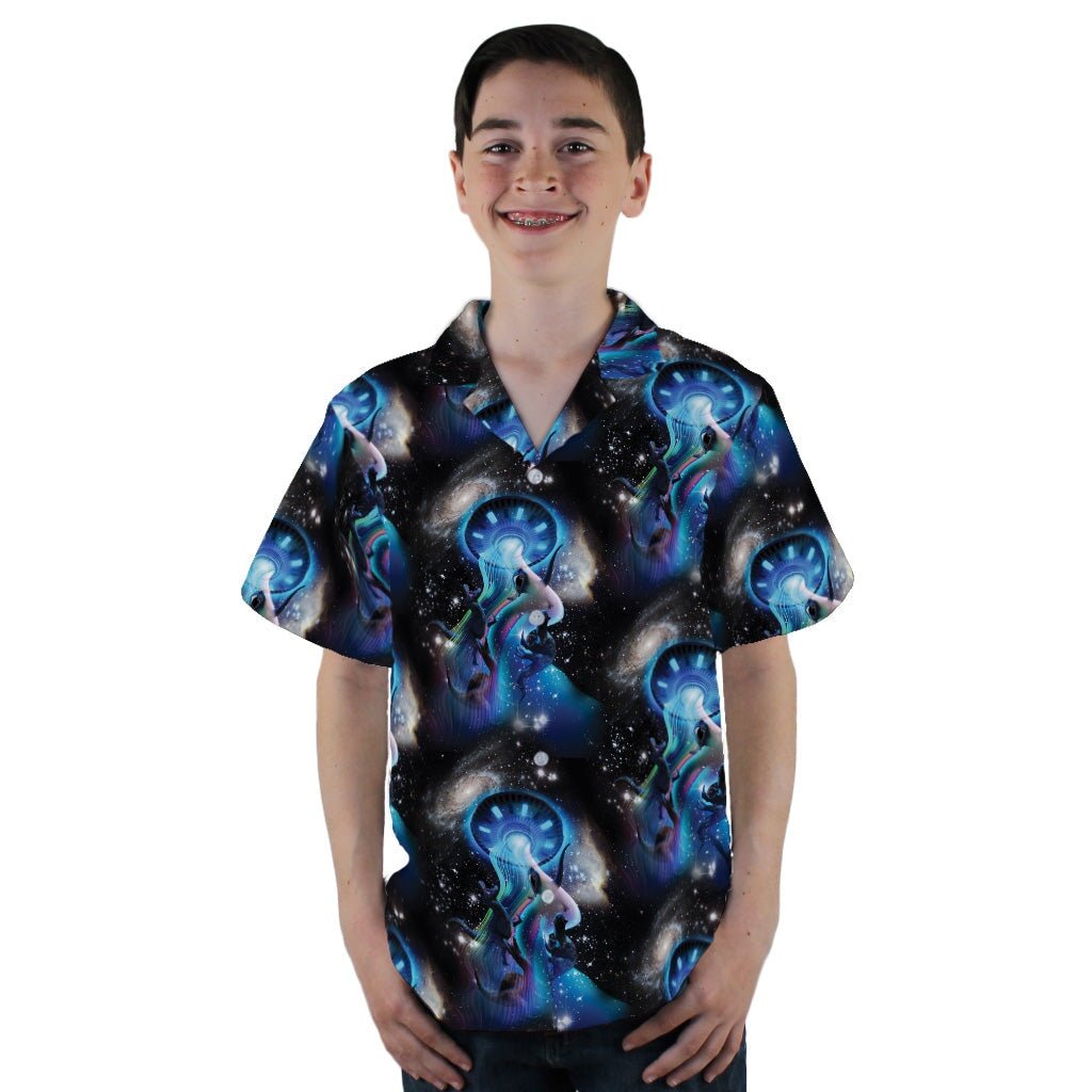 UFO Abduction of Dinosaurs Youth Hawaiian Shirt - YL - -