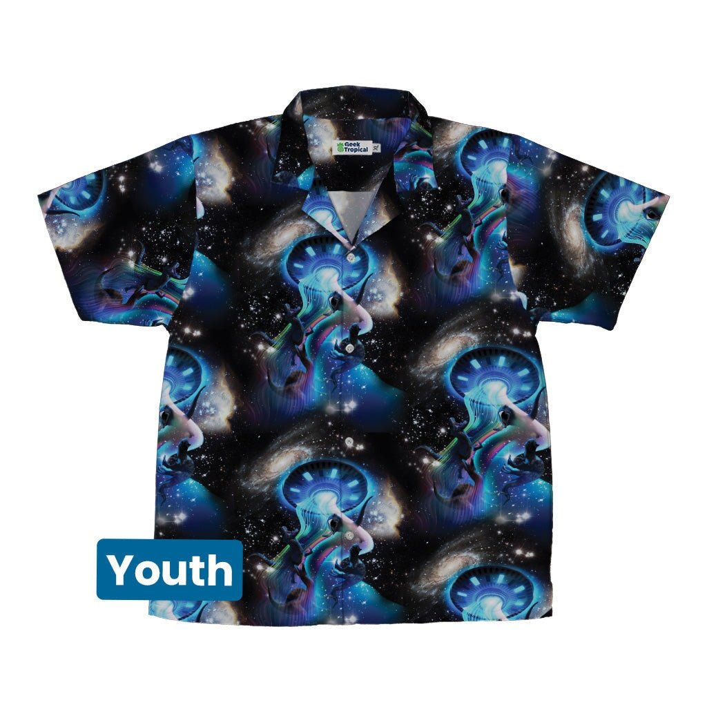 UFO Abduction of Dinosaurs Youth Hawaiian Shirt - YXS - -