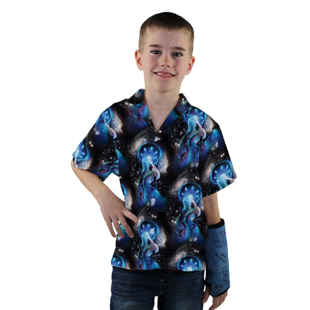 UFO Abduction of Dinosaurs Youth Hawaiian Shirt - YXS - -