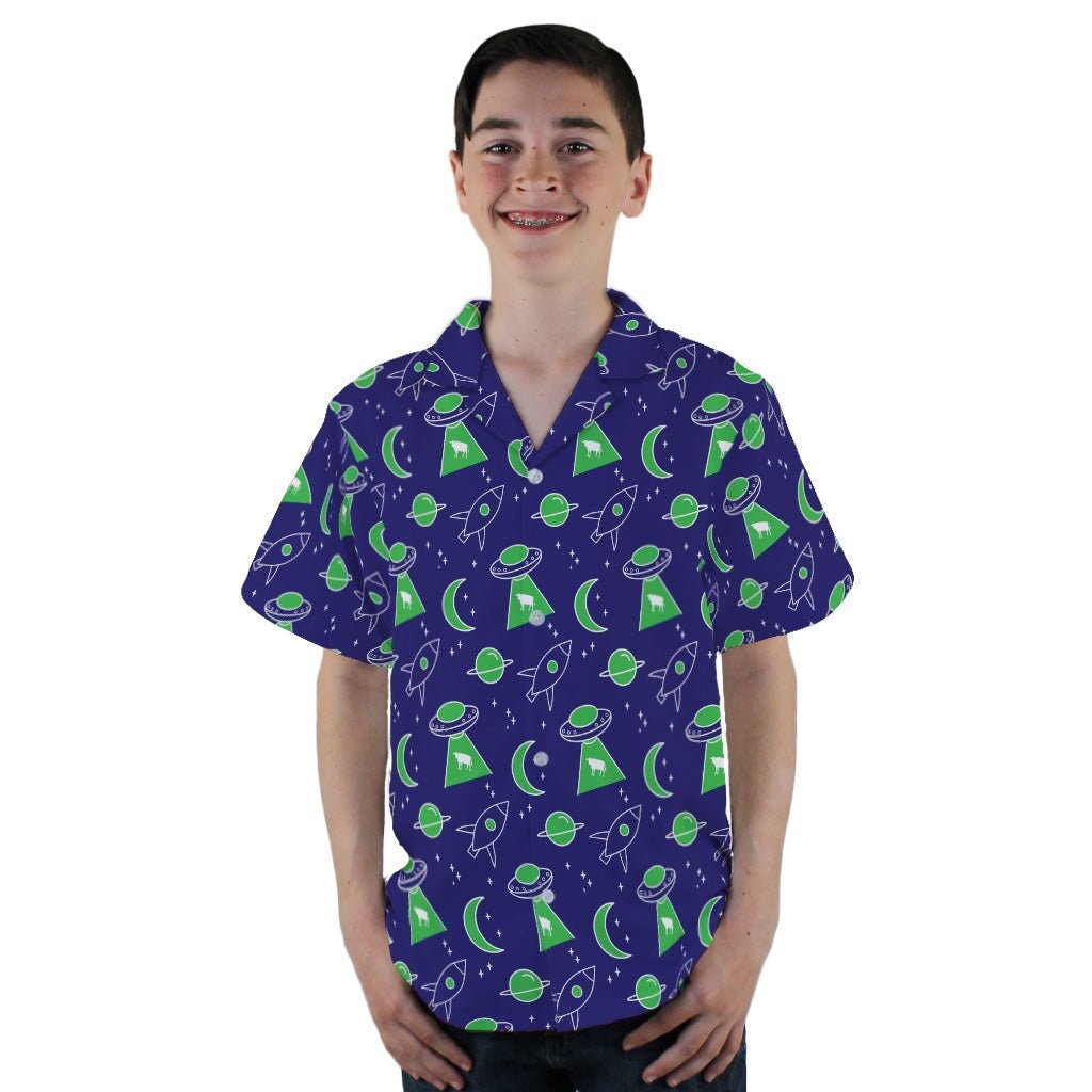 UFO Cow Abduction Youth Hawaiian Shirt - YL - -