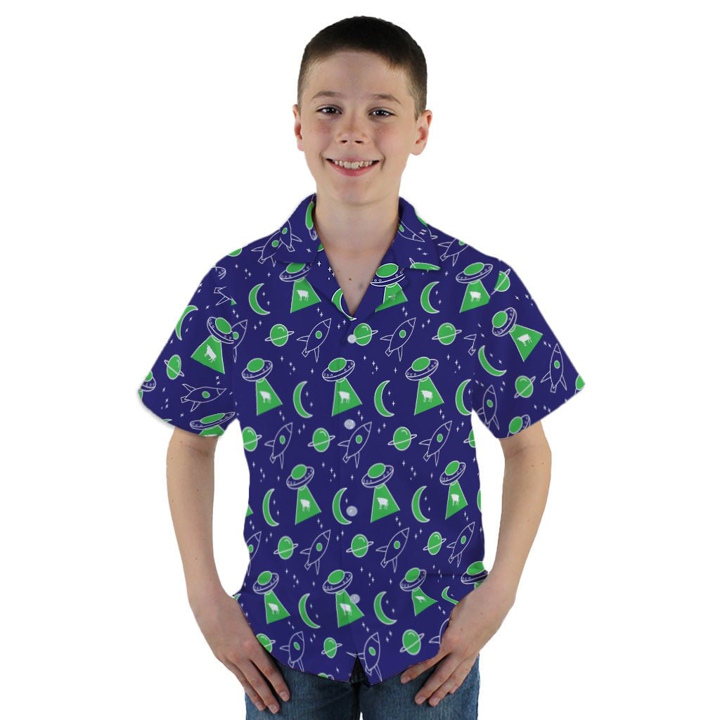 UFO Cow Abduction Youth Hawaiian Shirt - YM - -