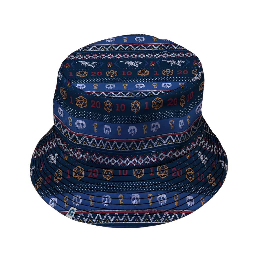Ugly Christmas Sweater DND Adventure Bucket Hat - M - Black Stitching - -