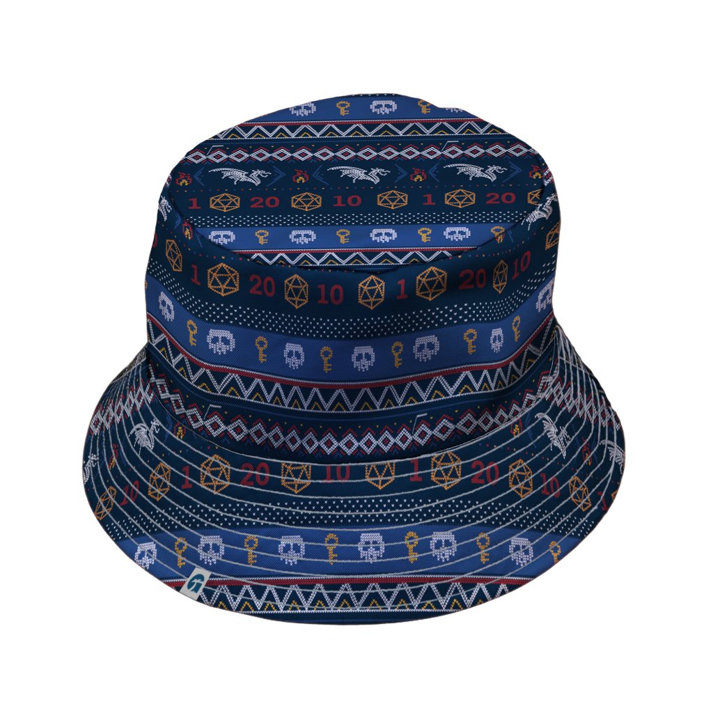 Ugly Christmas Sweater DND Adventure Bucket Hat - M - Grey Stitching - -