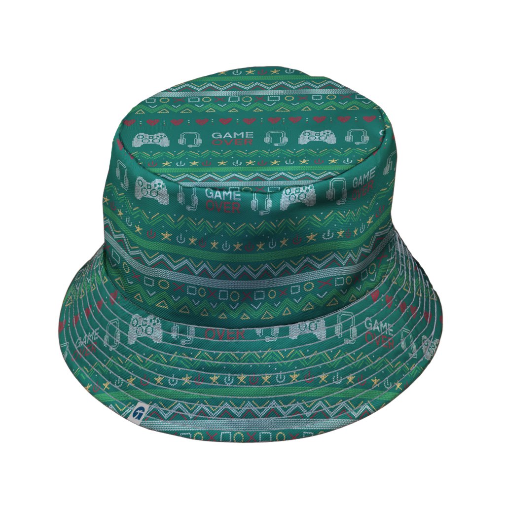 Ugly Christmas Sweater Video Gamer Bucket Hat - M - Grey Stitching - -