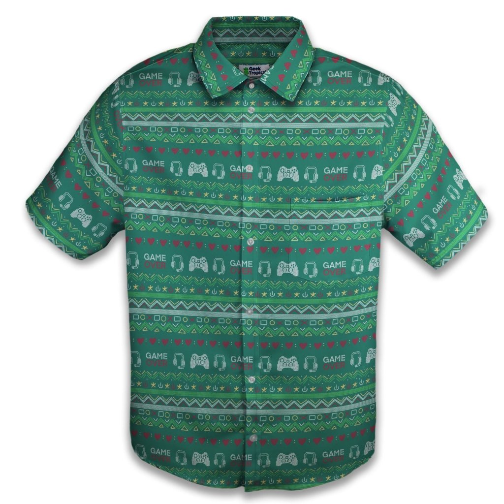 Ugly Christmas Sweater Video Gamer Button Up Shirt - XS - Button Down Shirt - No Pocket -