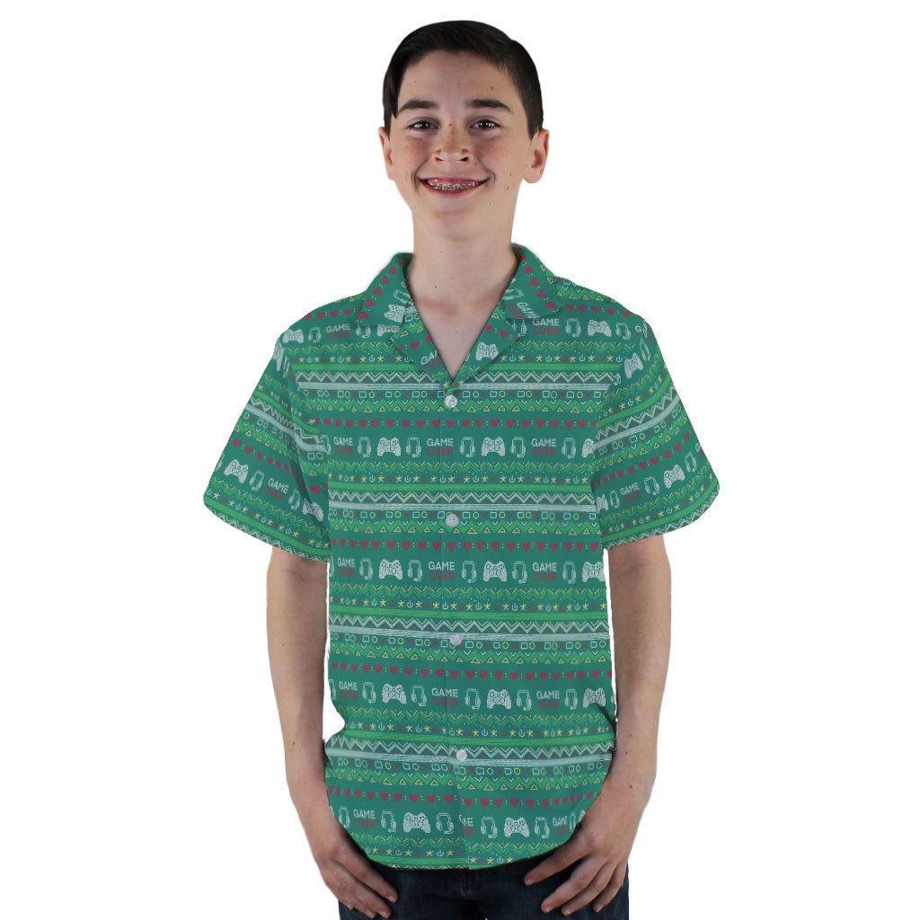 Ugly Christmas Sweater Video Gamer Youth Hawaiian Shirt - YL - -