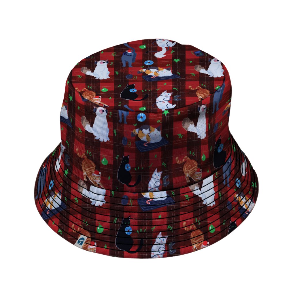 Video Game Cats Christmas Bucket Hat - M - Black Stitching - -