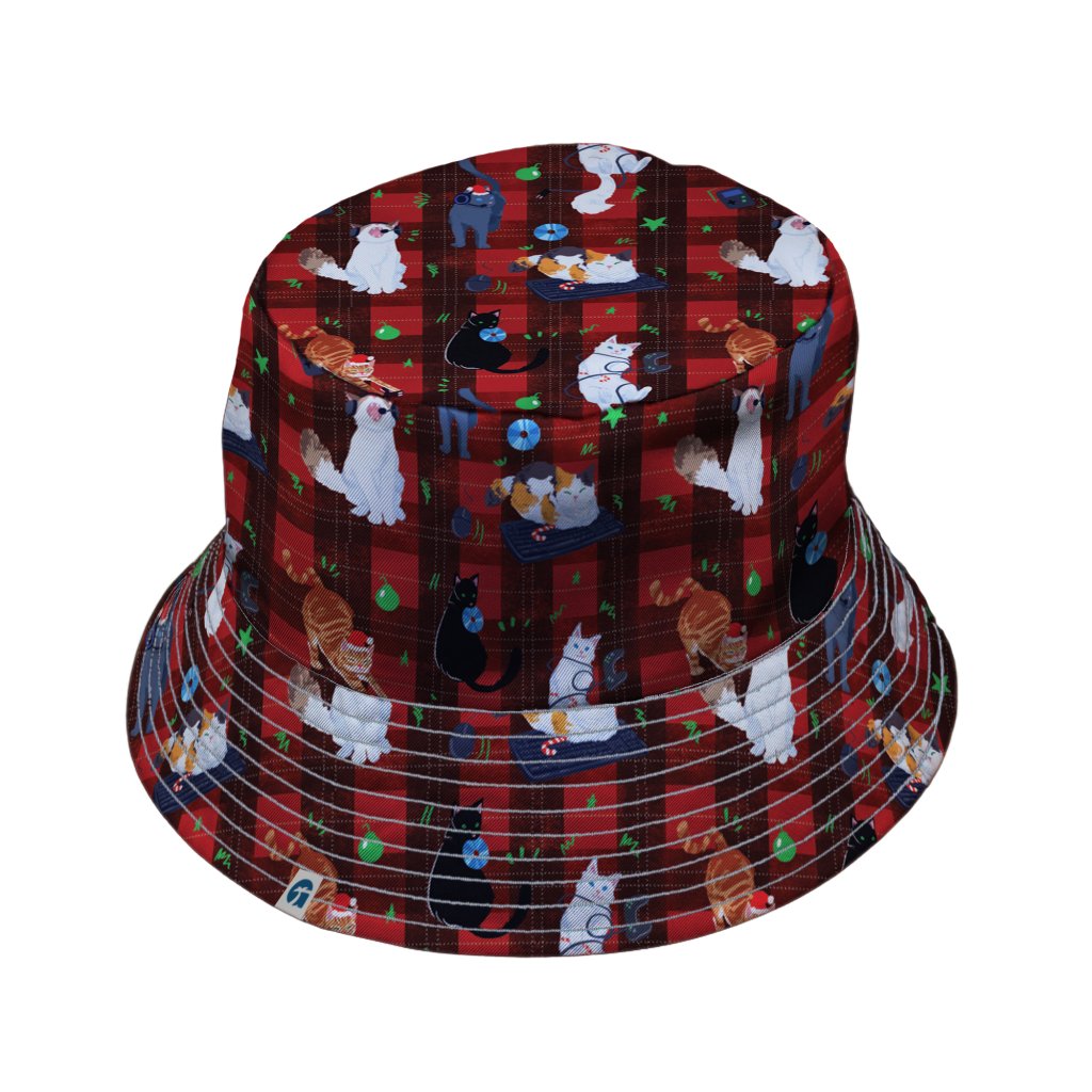 Video Game Cats Christmas Bucket Hat - M - Grey Stitching - -