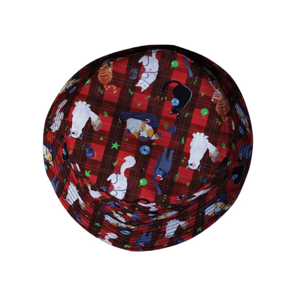 Video Game Cats Christmas Bucket Hat - M - Grey Stitching - -