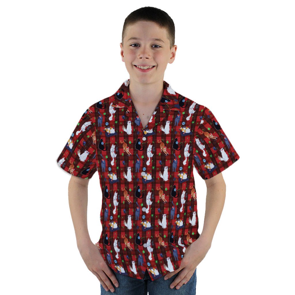 Video Game Cats Christmas Youth Hawaiian Shirt - YM - -