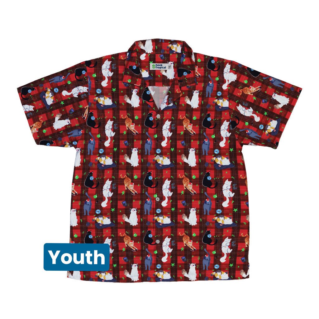 Video Game Cats Christmas Youth Hawaiian Shirt - YXS - -