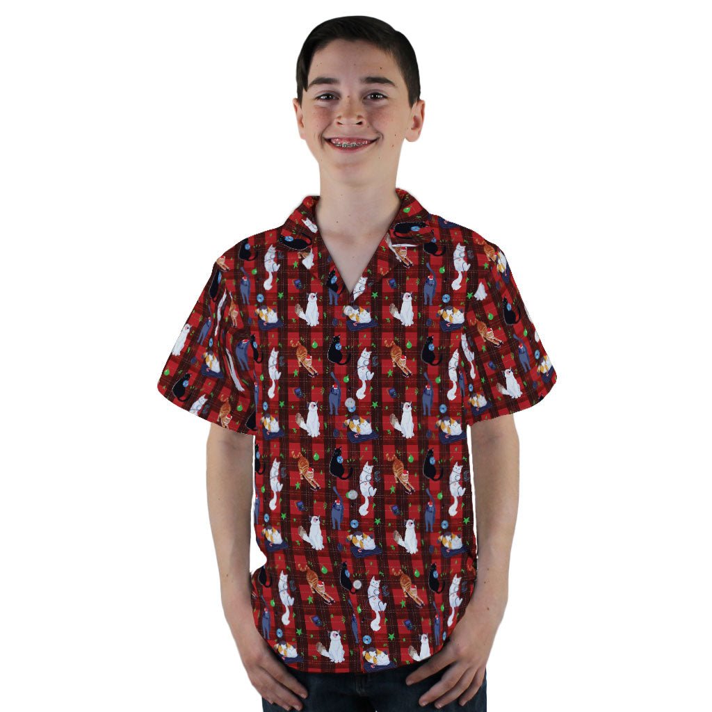 Video Game Cats Christmas Youth Hawaiian Shirt - YL - -