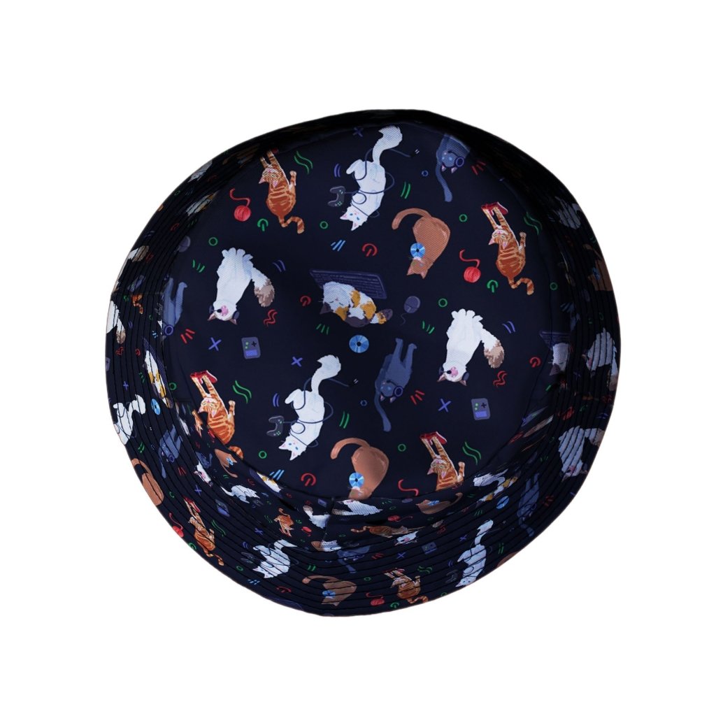 Video Game Cats Dark Bucket Hat - M - Black Stitching - -