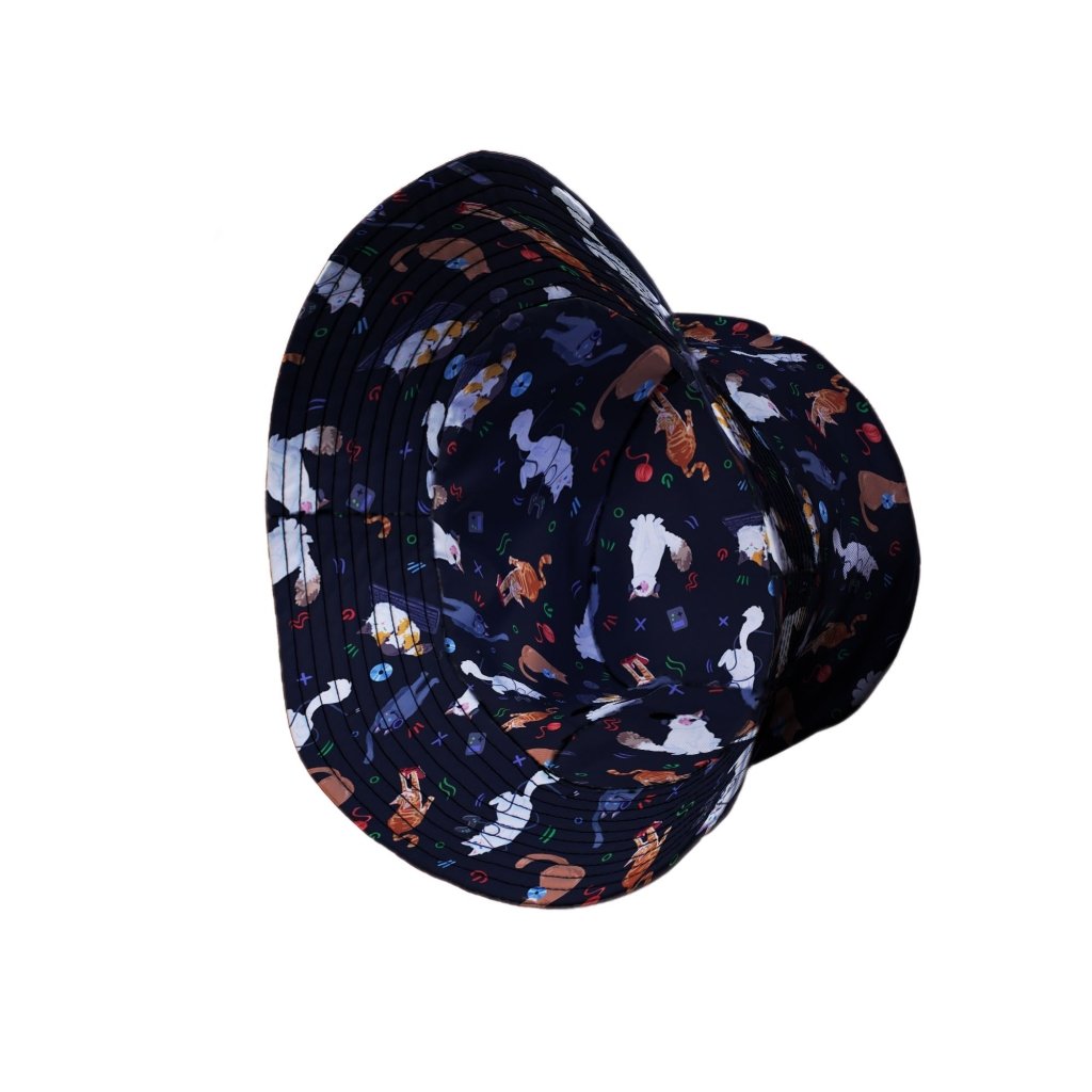 Video Game Cats Dark Bucket Hat - M - Black Stitching - -