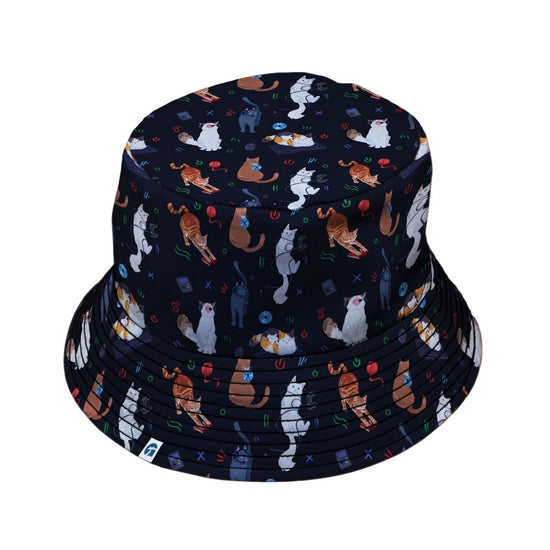 Video Game Cats Dark Bucket Hat - M - Grey Stitching - -