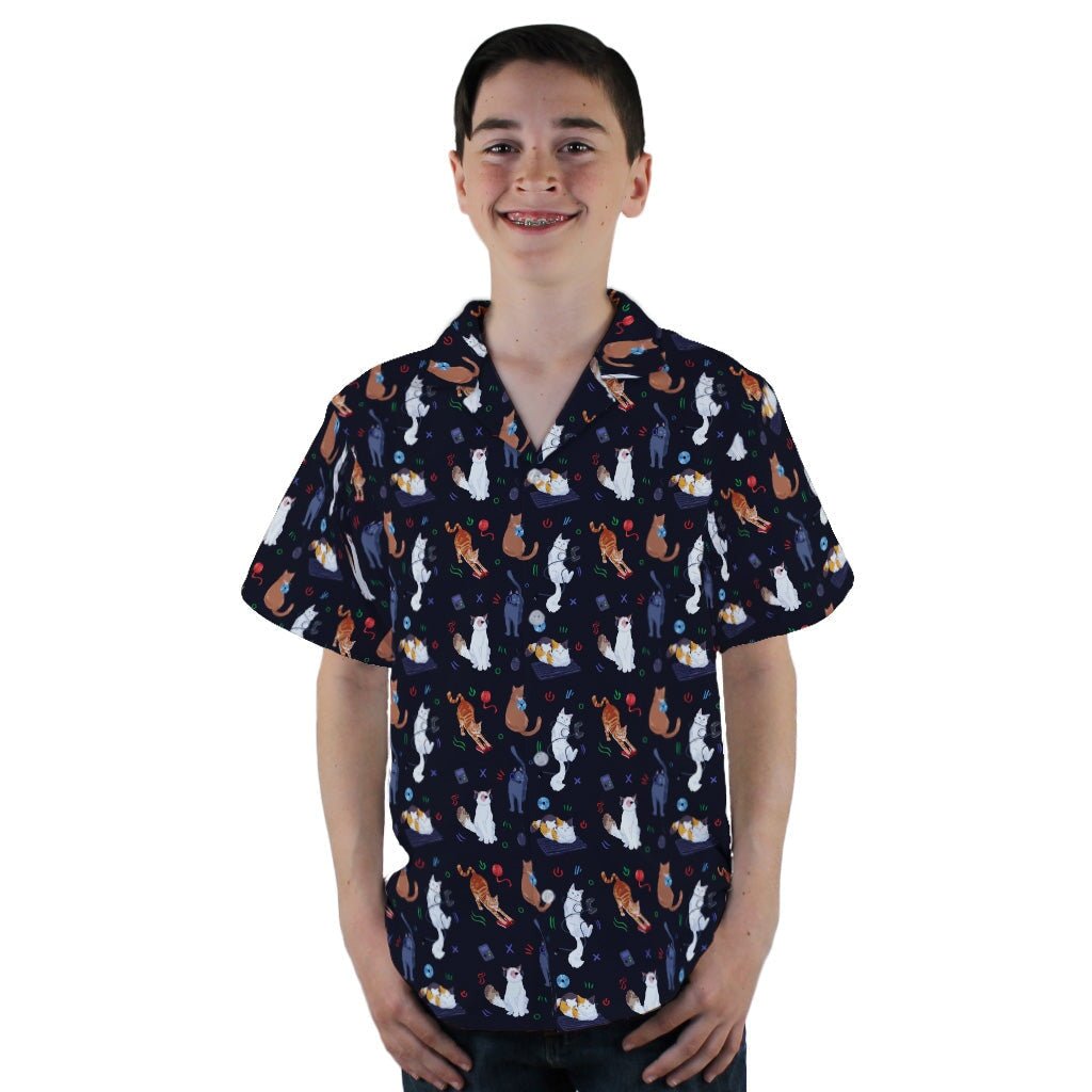 Video Game Cats Dark Youth Hawaiian Shirt - YL - -