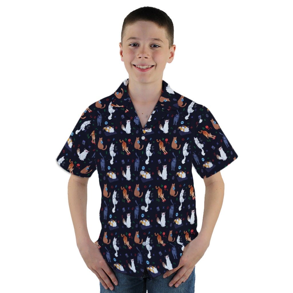 Video Game Cats Dark Youth Hawaiian Shirt - YM - -