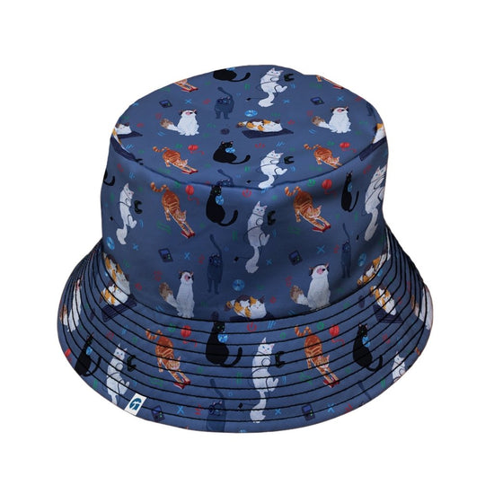 Video Game Cats Light Bucket Hat - M - Grey Stitching - -