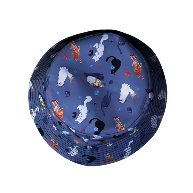 Video Game Cats Light Bucket Hat - M - Black Stitching - -