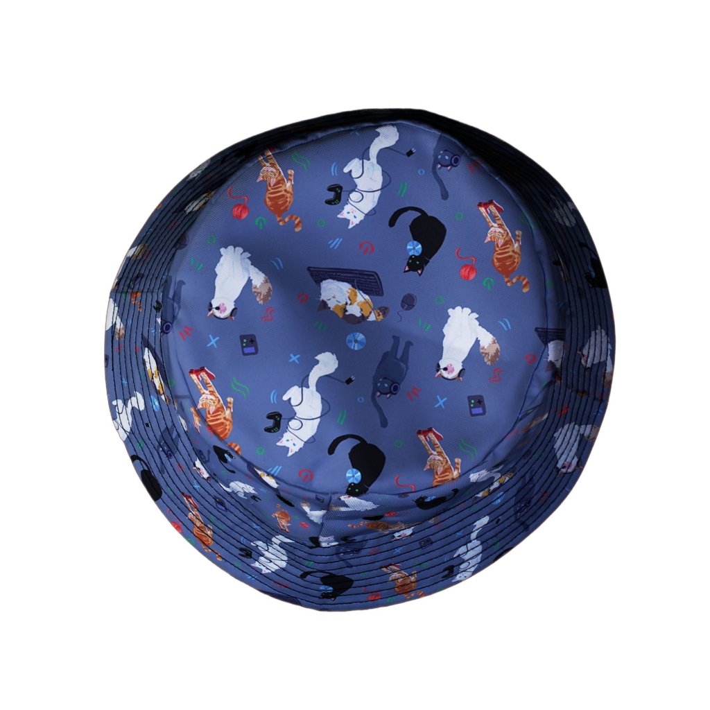 Video Game Cats Light Bucket Hat - M - Black Stitching - -