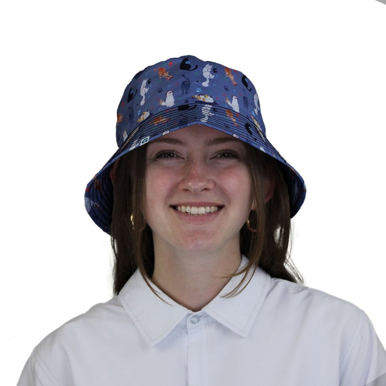Video Game Cats Light Bucket Hat - M - Black Stitching - -