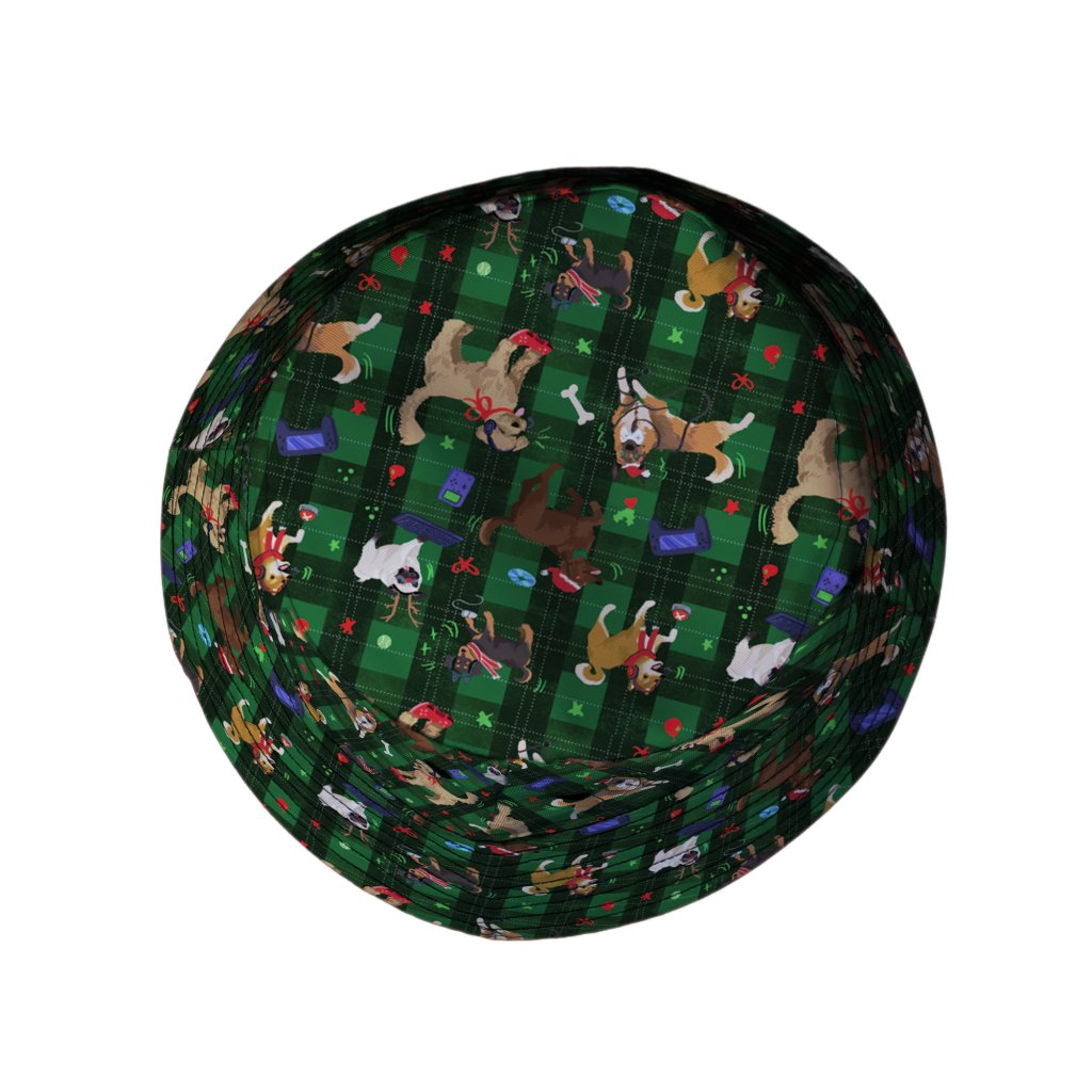 Video Game Dogs Christmas Bucket Hat - M - Grey Stitching - -