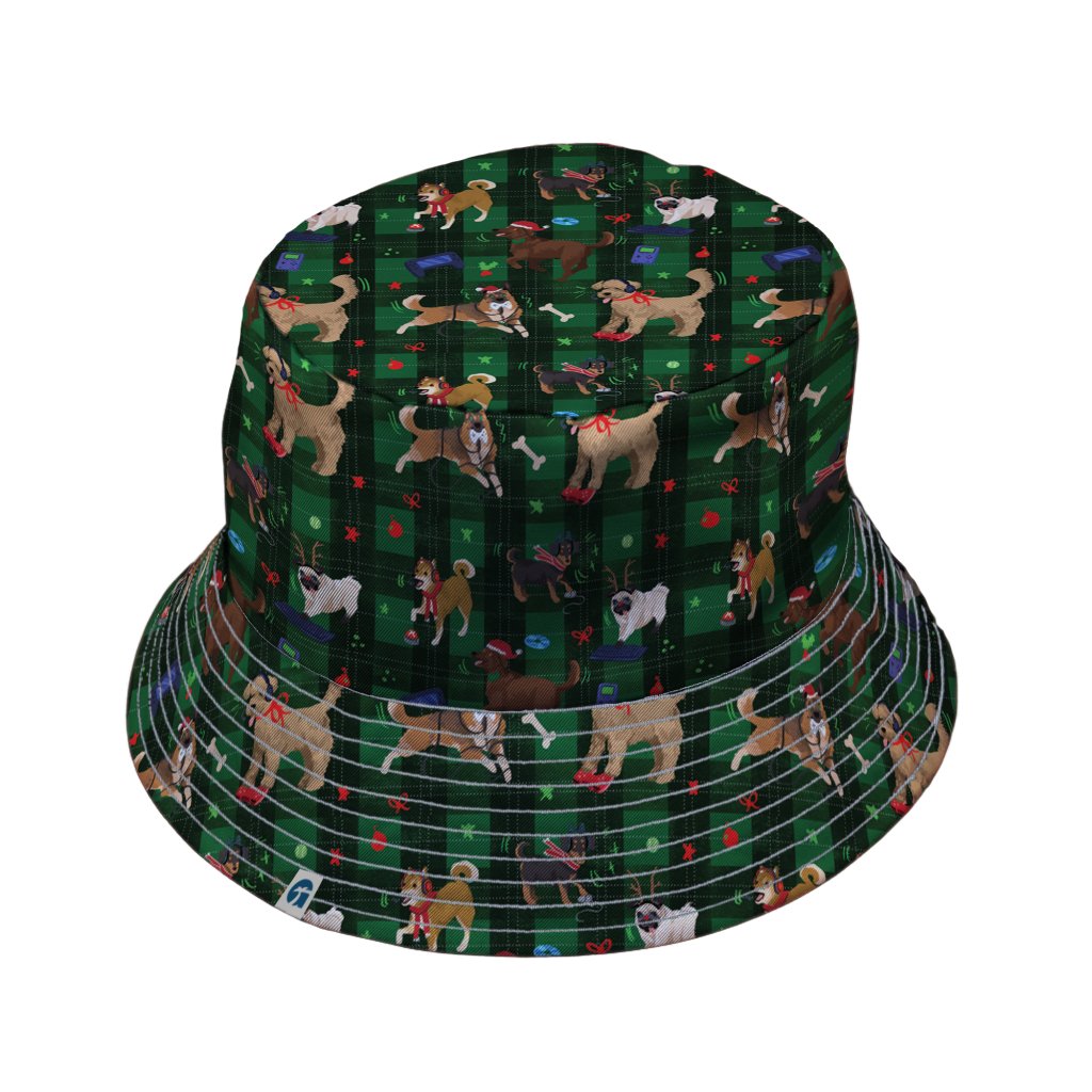 Video Game Dogs Christmas Bucket Hat - M - Grey Stitching - -