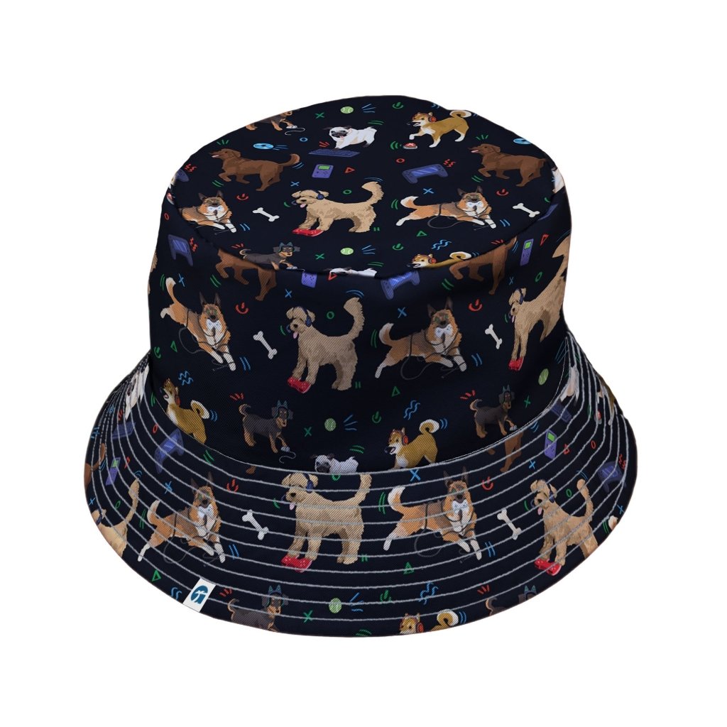 Video Game Dogs Dark Bucket Hat - M - Black Stitching - -
