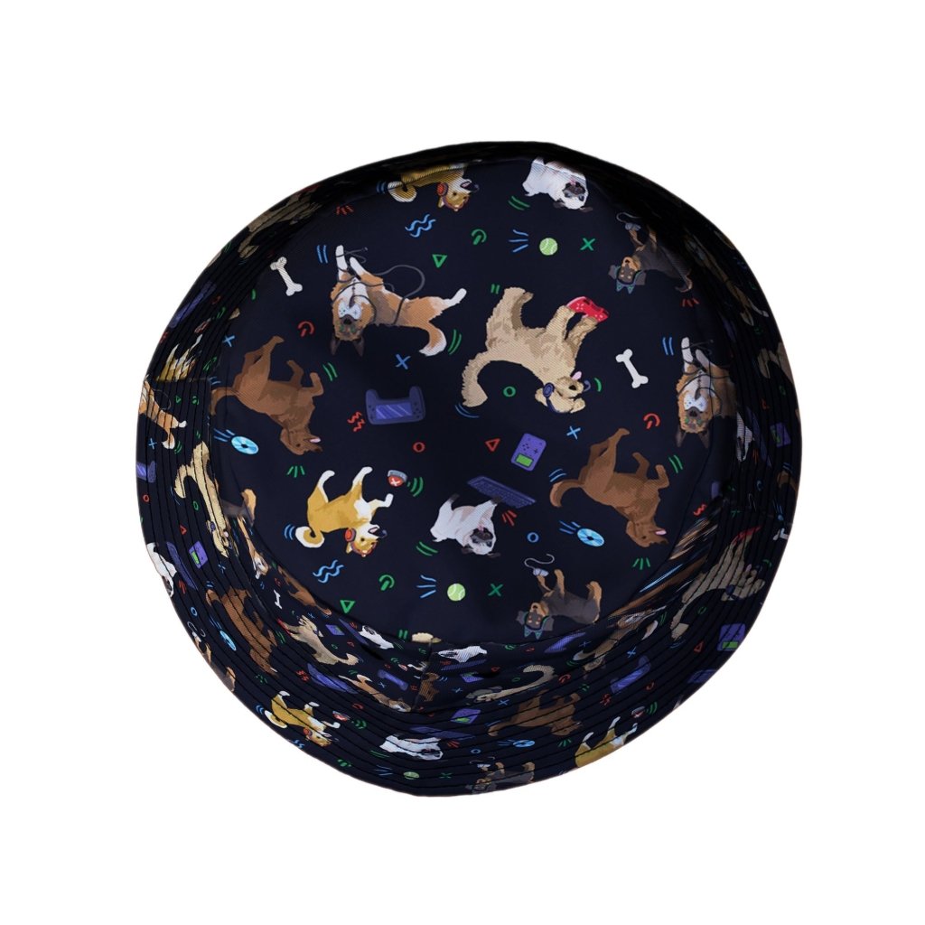 Video Game Dogs Dark Bucket Hat - M - Black Stitching - -