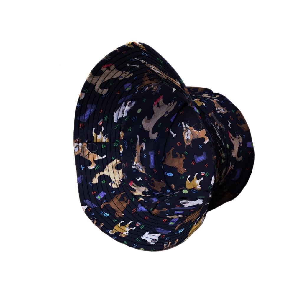 Video Game Dogs Dark Bucket Hat - M - Black Stitching - -