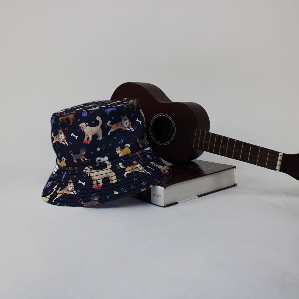 Video Game Dogs Dark Bucket Hat - M - Black Stitching - -