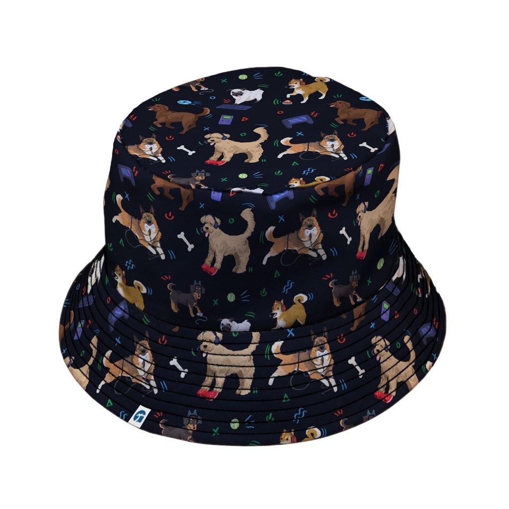 Video Game Dogs Dark Bucket Hat - M - Grey Stitching - -
