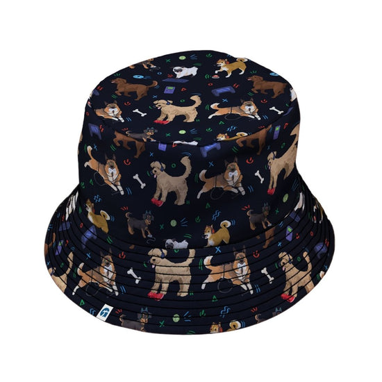 Video Game Dogs Dark Bucket Hat - M - Grey Stitching - -