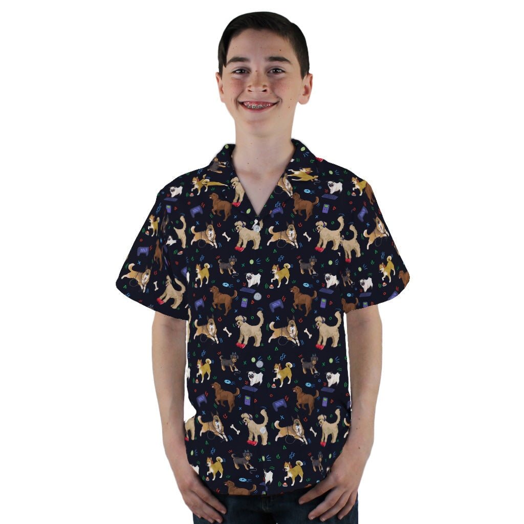 Video Game Dogs Dark Youth Hawaiian Shirt - YL - -