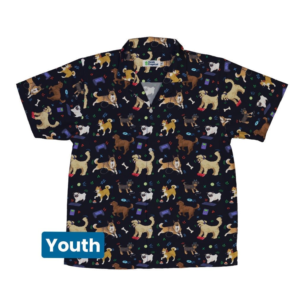 Video Game Dogs Dark Youth Hawaiian Shirt - YXS - -