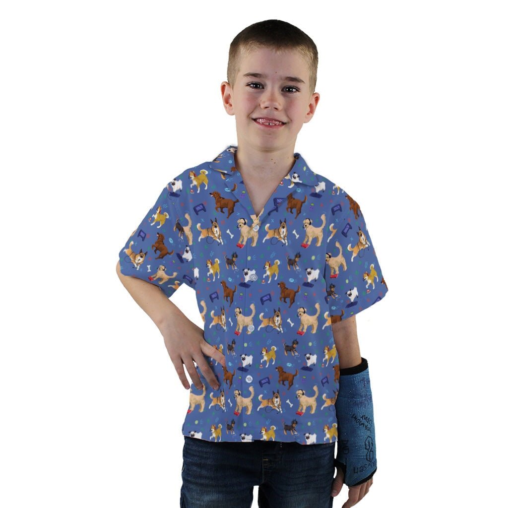 Video Game Dogs Light Youth Hawaiian Shirt - YXS - -