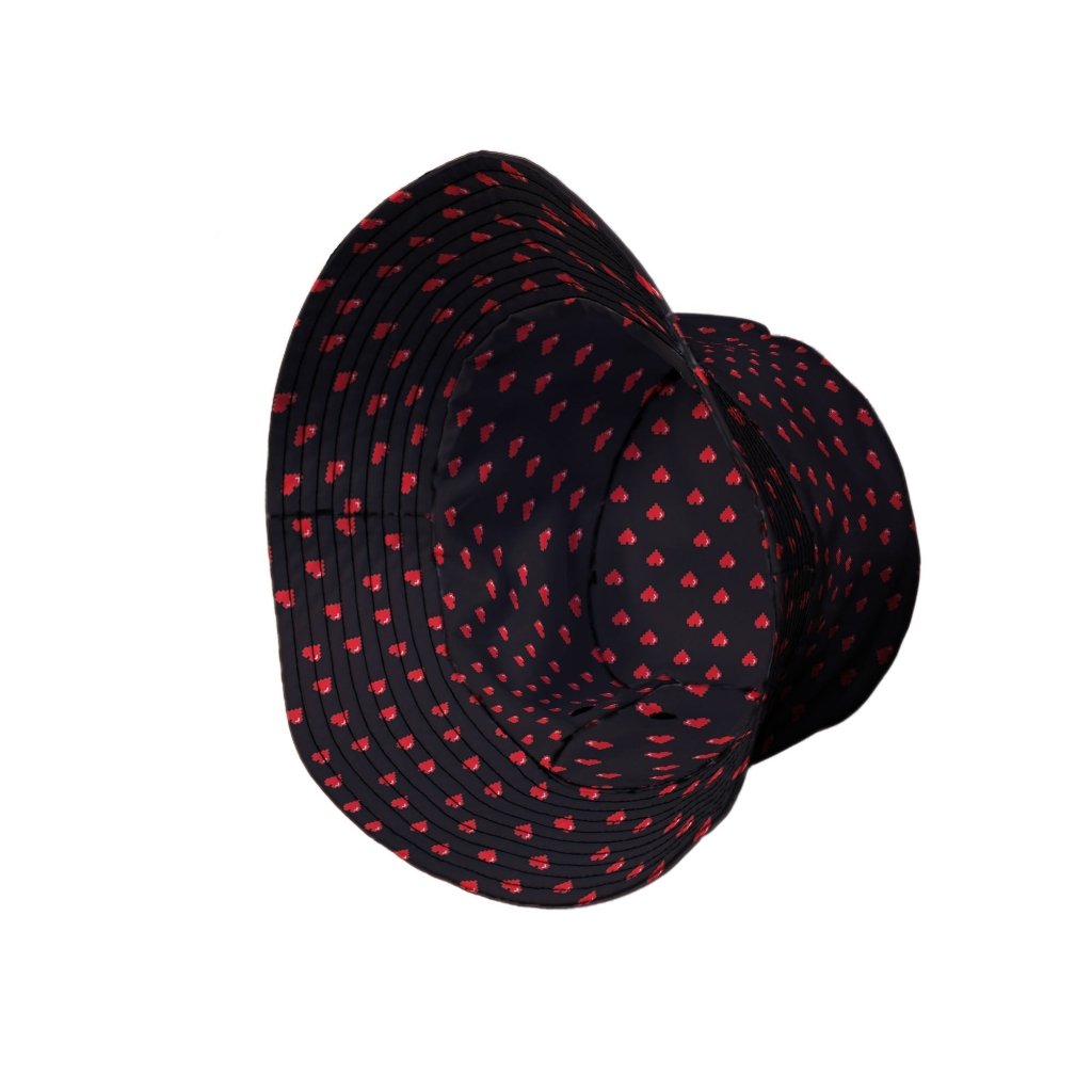 Video Game Hearts Black Bucket Hat - M - Black Stitching - -