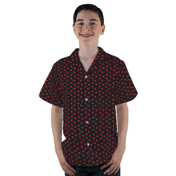 Video Game Hearts Black Youth Hawaiian Shirt - YL - -