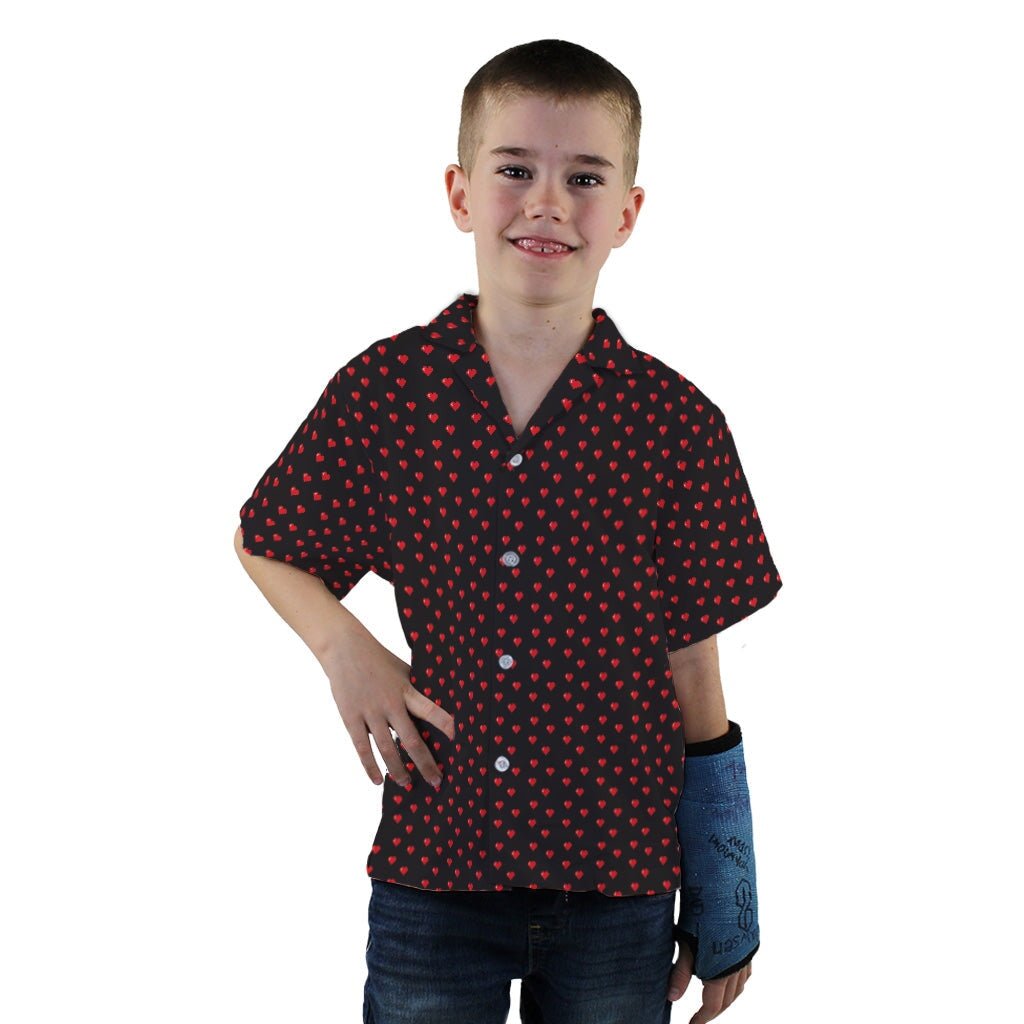 Video Game Hearts Black Youth Hawaiian Shirt - YXS - -