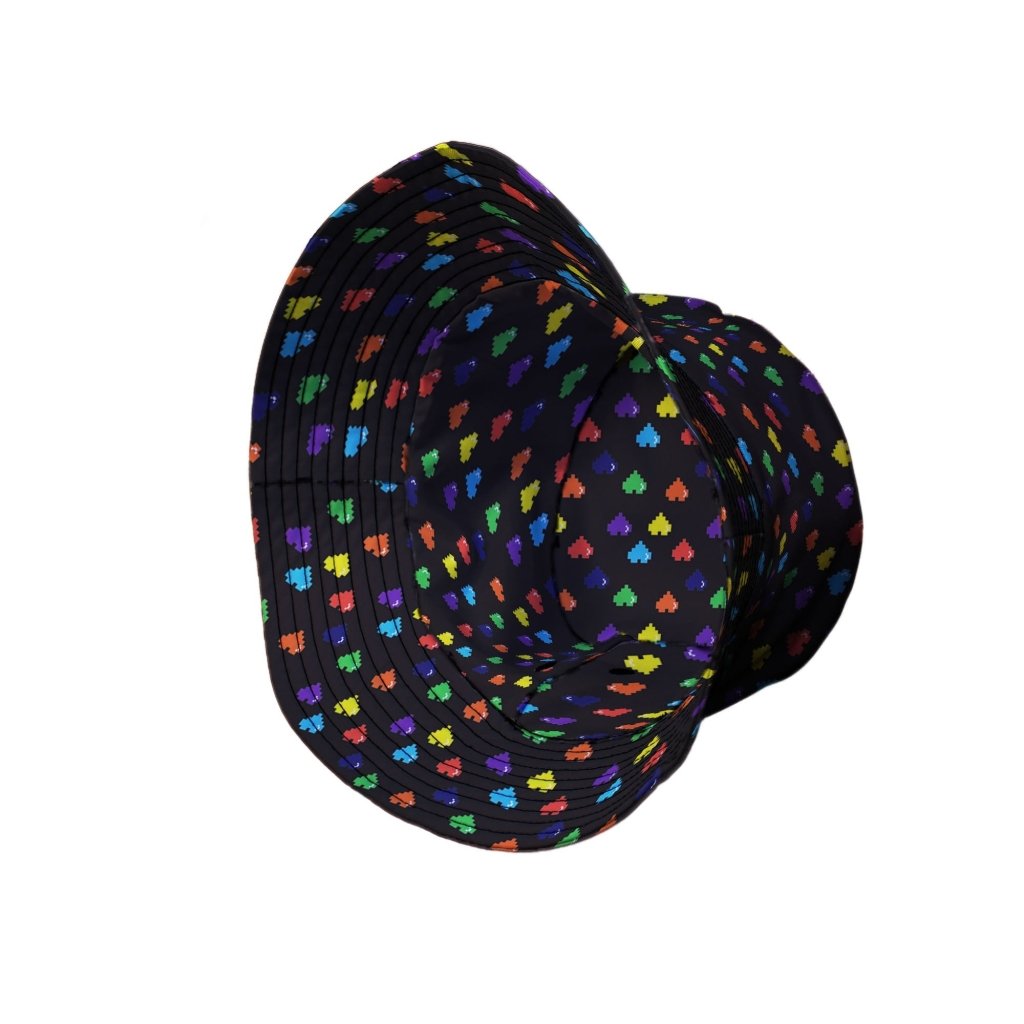 Video Game LGBTQ+ Pride Hearts Bucket Hat - M - Black Stitching - -