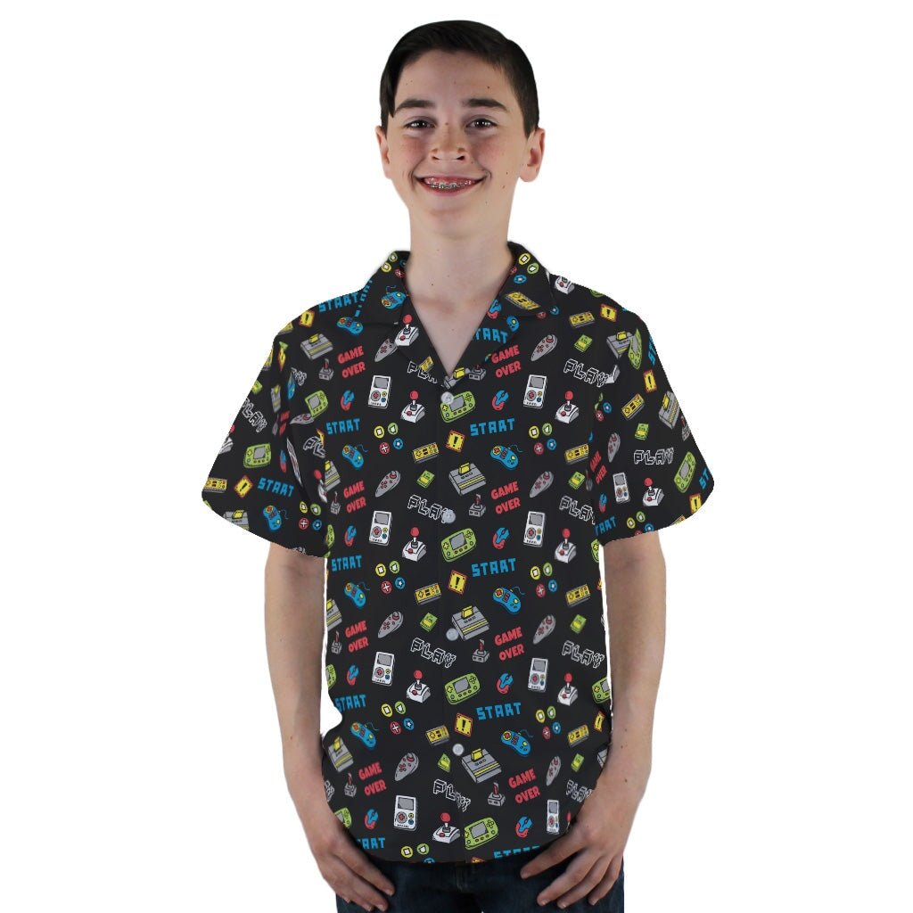 Video Gamer Black Video Game Youth Hawaiian Shirt - YL - -