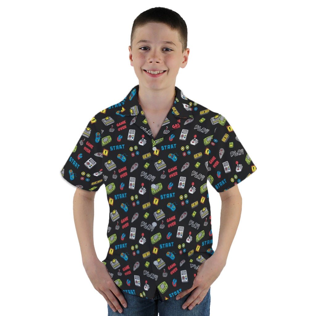 Video Gamer Black Video Game Youth Hawaiian Shirt - YM - -